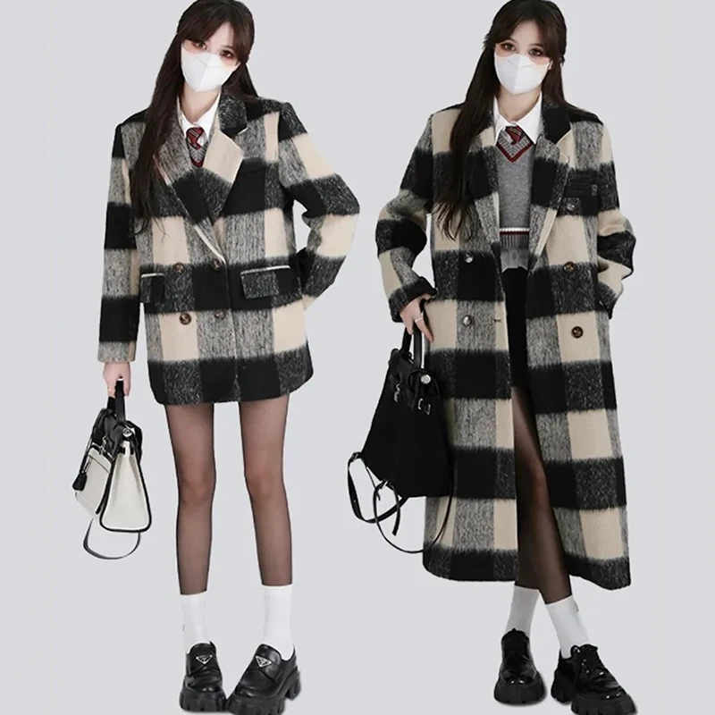 New Women Vintage Black White Plaid Striped Woolen Coat Spring Autumn Windproof Parker Overcoat Female Casual Long Woolen Jacket
New Women Vintage Black White Plaid Striped Woolen Coat Spring Autumn Windproof Parker Overcoat Female Casual Long Woolen Jacket