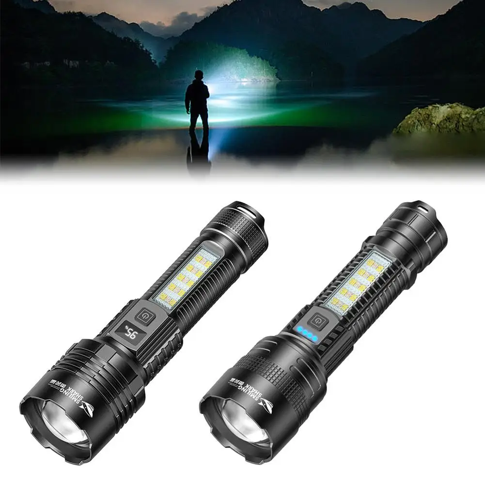 Smiling Shark Flashlight COB Large Floodlight Side Flashlight Display Digital Zoom Outdoor Light Electric Dual Telescopic H3O0
Smiling Shark Flashlight COB Large Floodlight Side Flashlight Display Digital Zoom Outdoor Light Electric Dual Telescopic H3O0