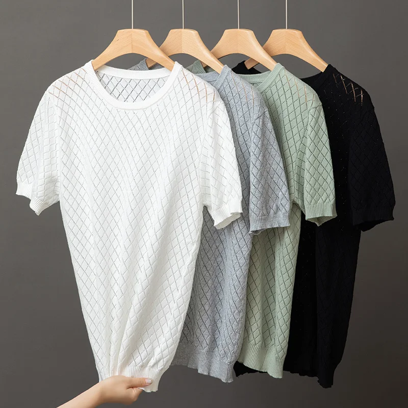 Summer business short sleeve mesh men's sweater fashion solid color knit top loose thin men's T-shirt
Summer business short sleeve mesh men's sweater fashion solid color knit top loose thin men's T-shirt