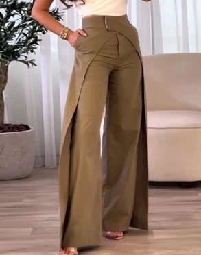 

High Waist Pants for Woman 2023 Autumn and Winter Asymmetrical Wide Leg New Fashion Female Trousers Y2K Overlap Daily Long Pants