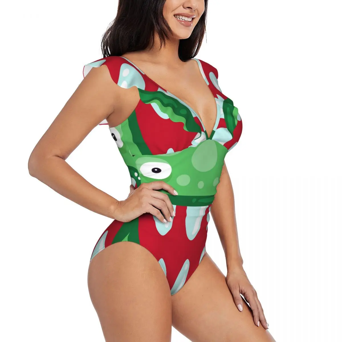 

Женский слитный купальник с оборками, привлекательный купальник с забавными монстрами, зеленое Монокини, купальный костюм, пляжная одежда, 2023