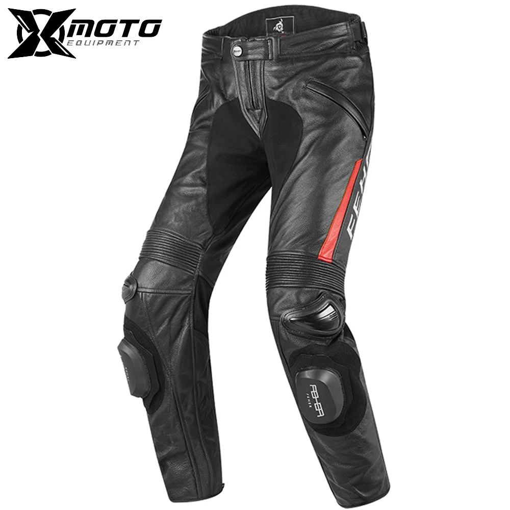 

Summer Breathable Leather Motocross Protective Pants Wear Resistant Reflective Equip Men Cowhide Anti Fall Motorcycle Pants