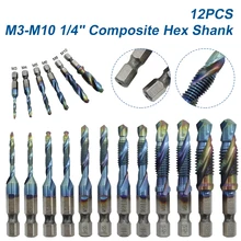 12PCS Composite Hex Shank Tap Drill Bits Set Quick Change Impact HSS Driver Bit Set for Metal Steel Wood Plastic M3-M10 1/4"
12PCS Composite Hex Shank Tap Drill Bits Set Quick Change Impact HSS Driver Bit Set for Metal Steel Wood Plastic M3-M10 1/4"
