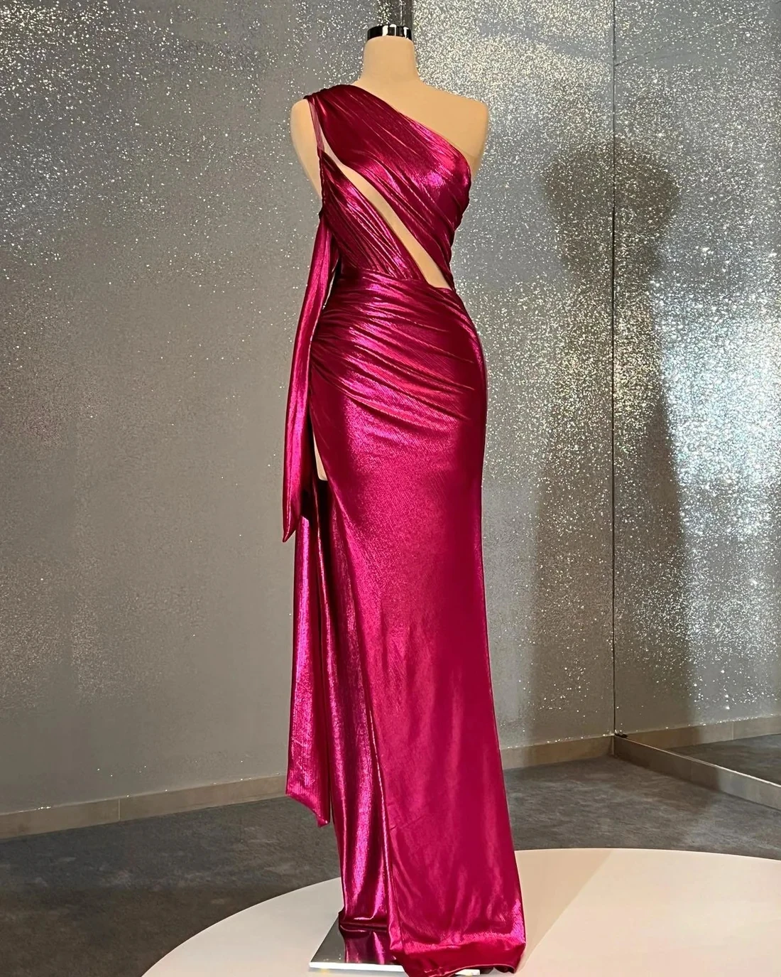 

Haute Couture Prom Dresses Sheath One-shoulder Floor Length Slit Saudi Arabia Dubai Robe De Soiree Evening Dress Gown