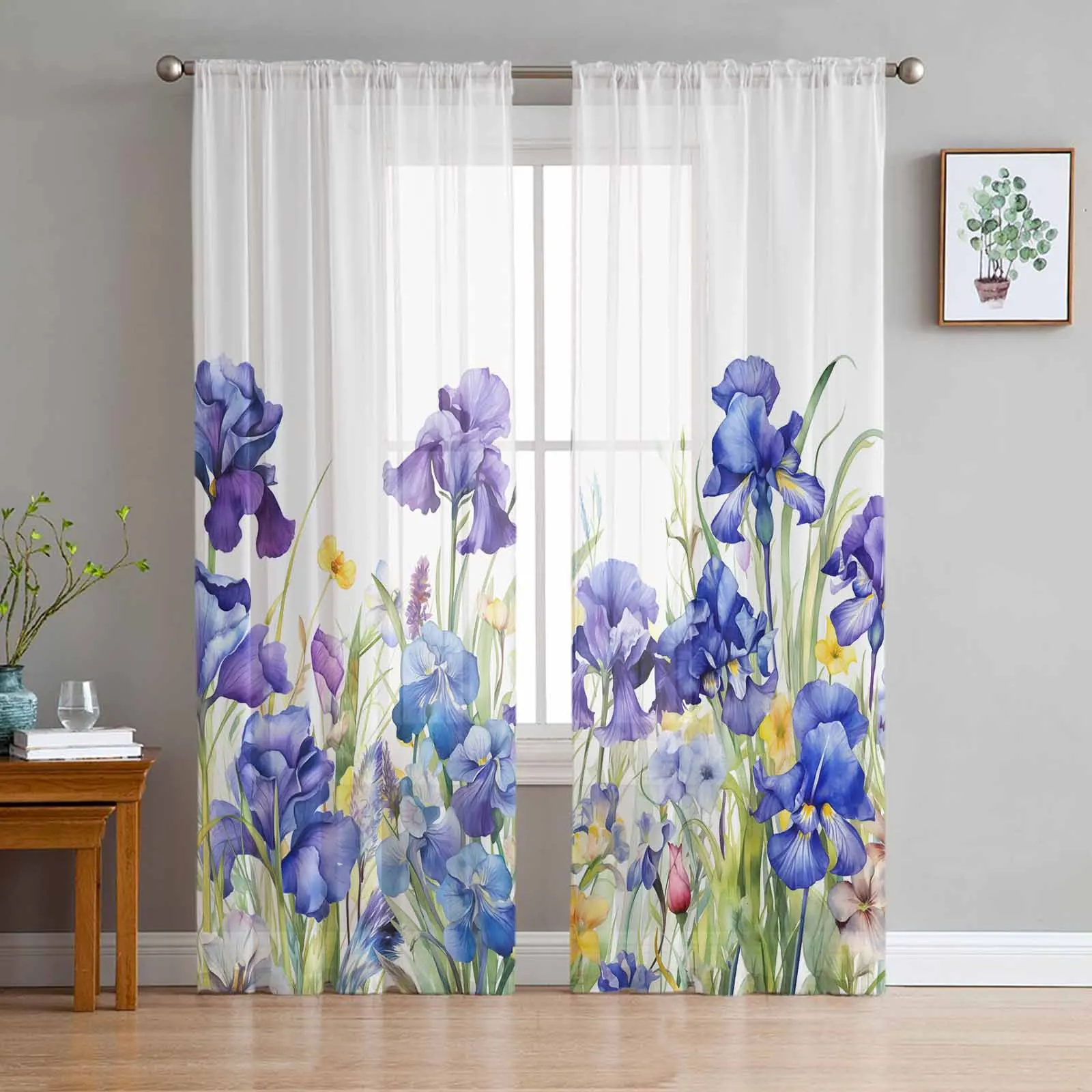 

Flower Watercolor Butterfly Iris Voile Sheer Curtains Living Room Window Tulle Curtain Kitchen Bedroom Drapes Home Decor