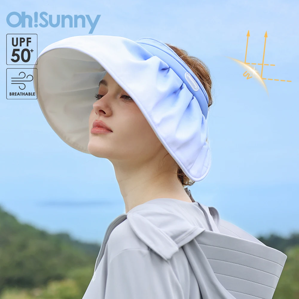 

OhSunny Headband Cap Foldable Shell Shape Sunhats Women 2024 Full Face Protection Empty Top Gradient Big Brim Anti-UV Beach Hat