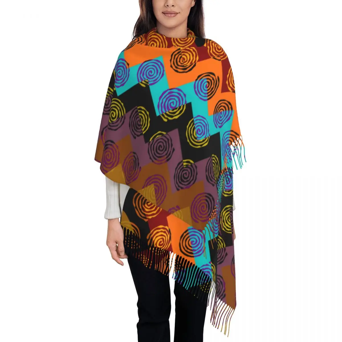 

Women Scarf Warm Soft Ethnic Spirals Scarves Wraps with Long Tassel Tribal Fashion Shawls Wrpas Winter Design Bufanda Mujer