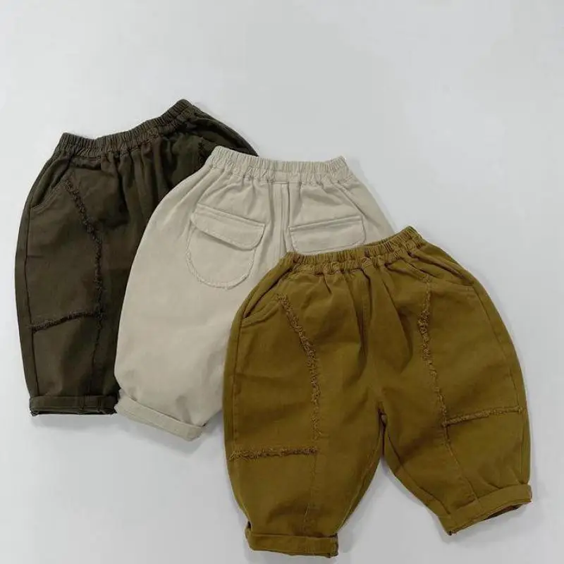 

Autumn New Children Vintage Pocket Trousers Solid Baby Boys Casual Pants Cotton Kids Girls Harem Pants Infant Clothes