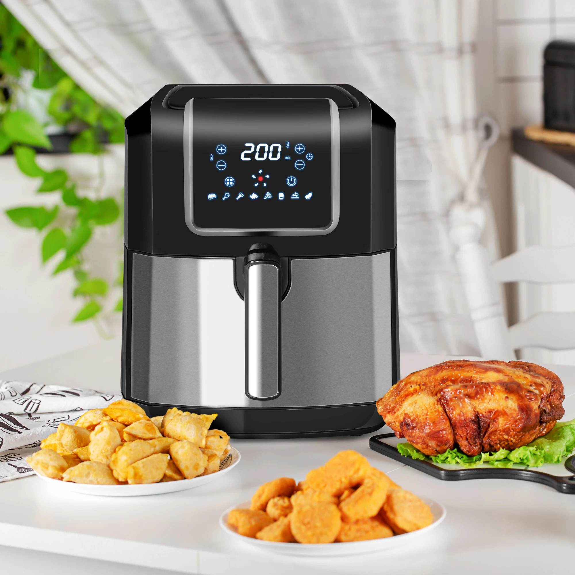 Air Fryer 1700W 6.9 Quart Adjustable Temperature Timer with Digital Display and Non-stick Pan for Low-oil or Low-fat Cooking
Air Fryer 1700W 6.9 Quart Adjustable Temperature Timer with Digital Display and Non-stick Pan for Low-oil or Low-fat Cooking
