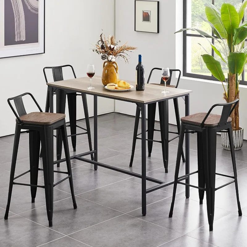 

30" Metal Barstools Set of 4 Bar Height Bar Stools with Wooden Top Low Back Industrial Bar Stools Metal Stool for Indoor-Outdoor