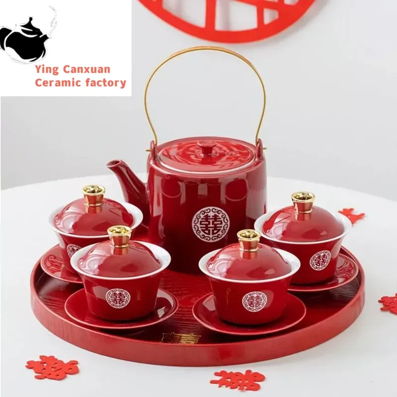 Chinese Red Ceramic Tea Set Gaiwan Teapot Round Tray Handmade Kettle Household Wedding Teaware Sets Accessories Luxury Gifts
Chinese Red Ceramic Tea Set Gaiwan Teapot Round Tray Handmade Kettle Household Wedding Teaware Sets Accessories Luxury Gifts
