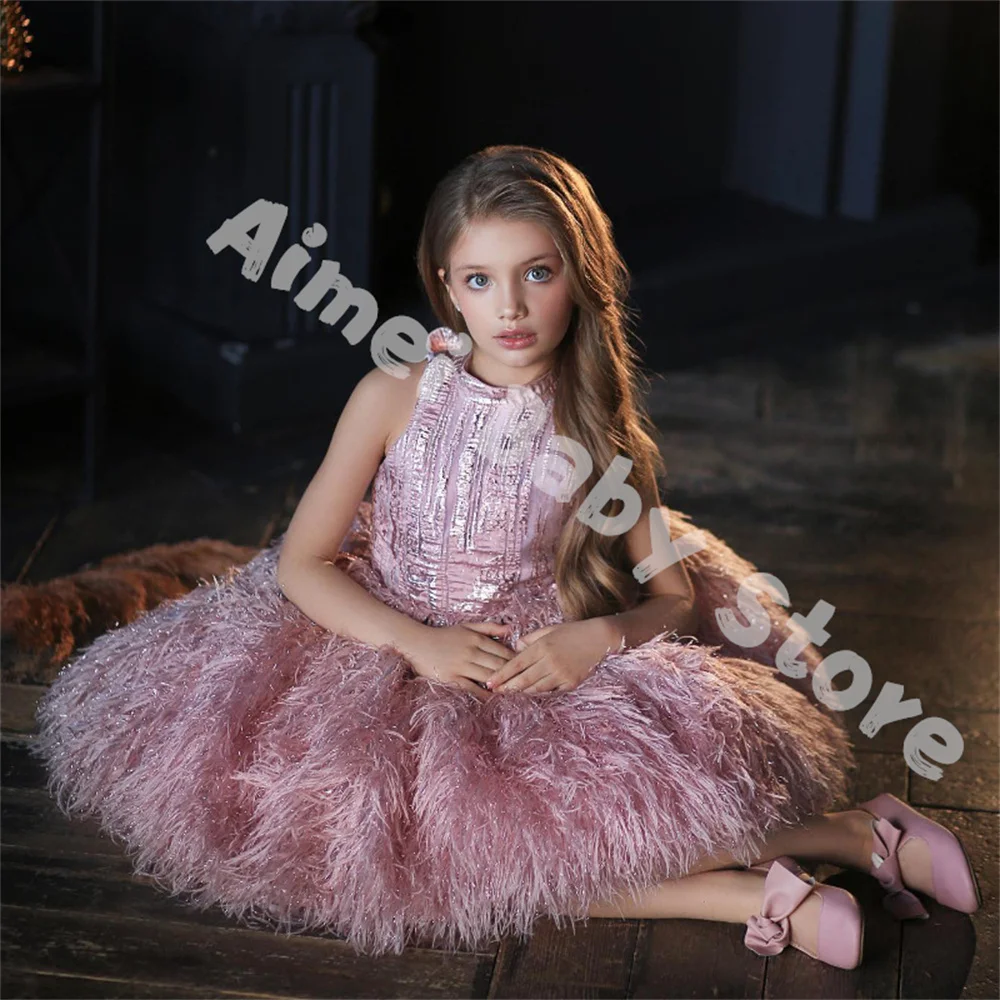 

Fashion Baby Girl Princess Feather Sleeveless Dress Infant Toddler Child Vintage Vestido Party Pageant Birthday Ball Gown 1-12Y