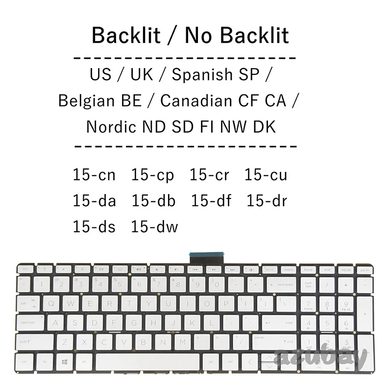 

Keyboard For HP 15t-cr 15t-cu 15t-da 15t-db 17-by 17-ca 17-ce 17g-cr 17m-ce US Spanish UK BE Canadian Nordic QWERTY QWERTZ