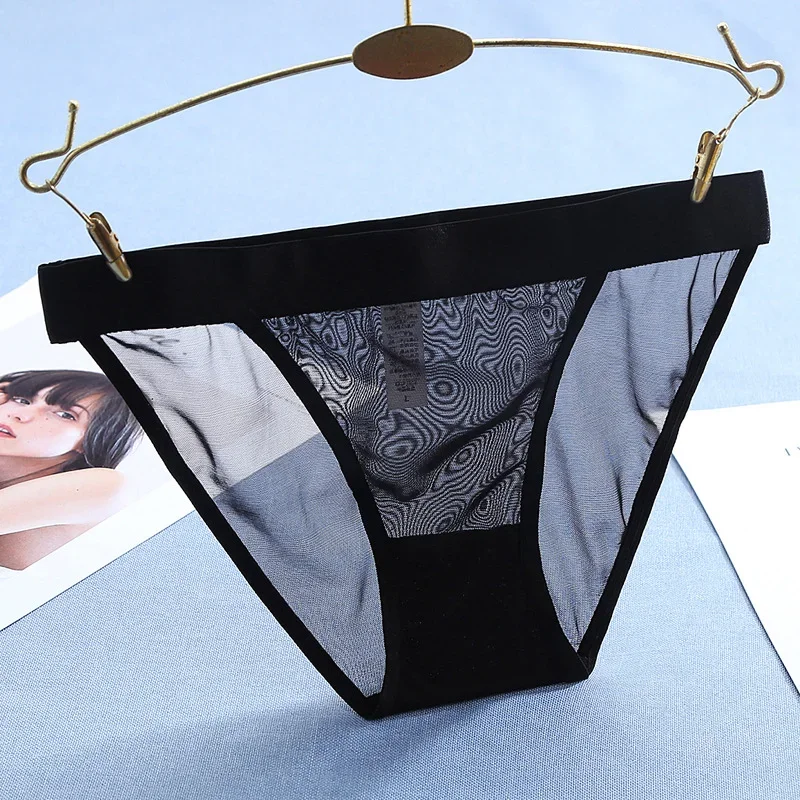 

Sexy Underwear Women's Lace Low Waist Traceless Ice Silk Transparent Thin Breathable Mesh Perspective Thong