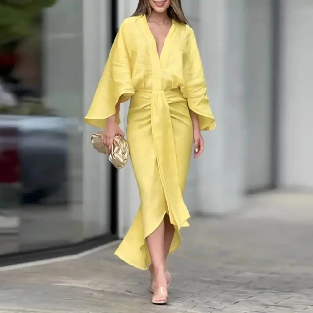 Women's Spring/Summer Dress Angular Sleeve V-neck Irregular Hem High-waisted Solid Color Cocktail Party Commuter Dress
Women's Spring/Summer Dress Angular Sleeve V-neck Irregular Hem High-waisted Solid Color Cocktail Party Commuter Dress