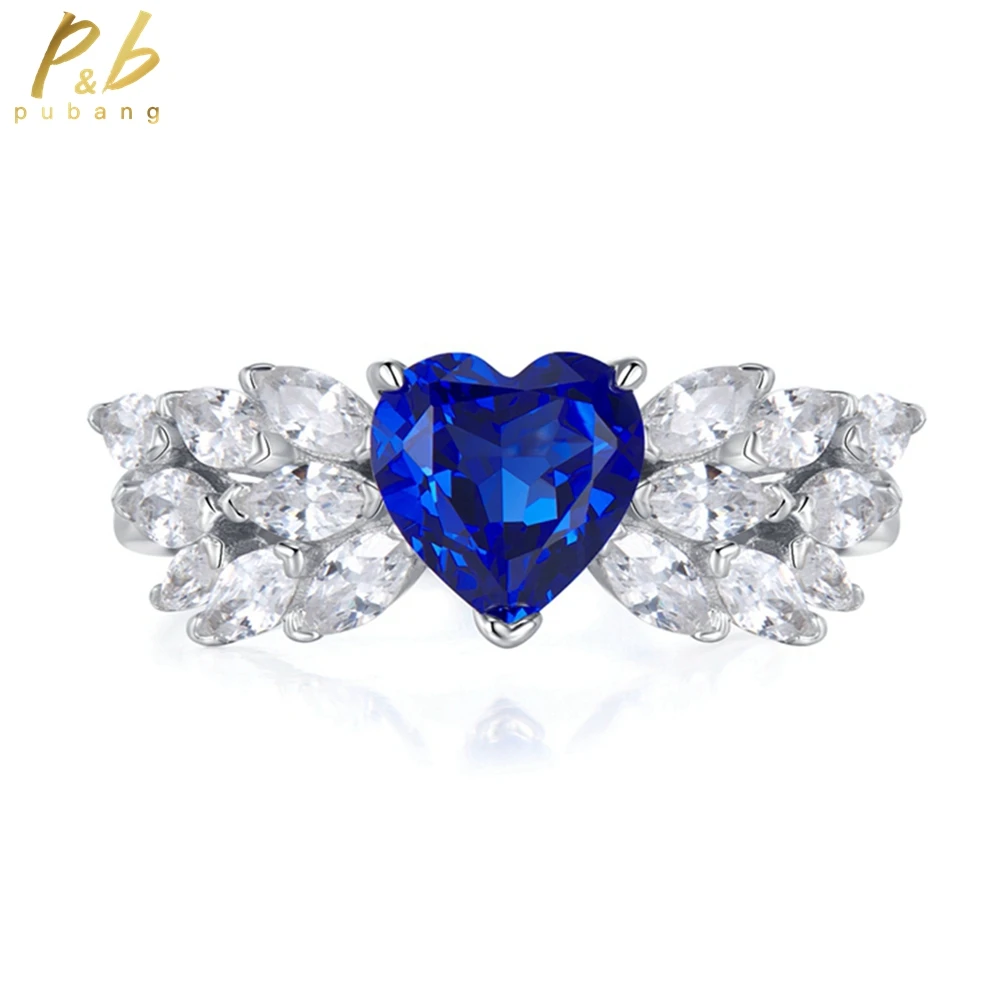 

PuBang Fine Jewelry Real 925 Sterling Silver Blue Sapphire Heart Gem Created Moissanit Diamond Ring for Women Gift Drop Shipping