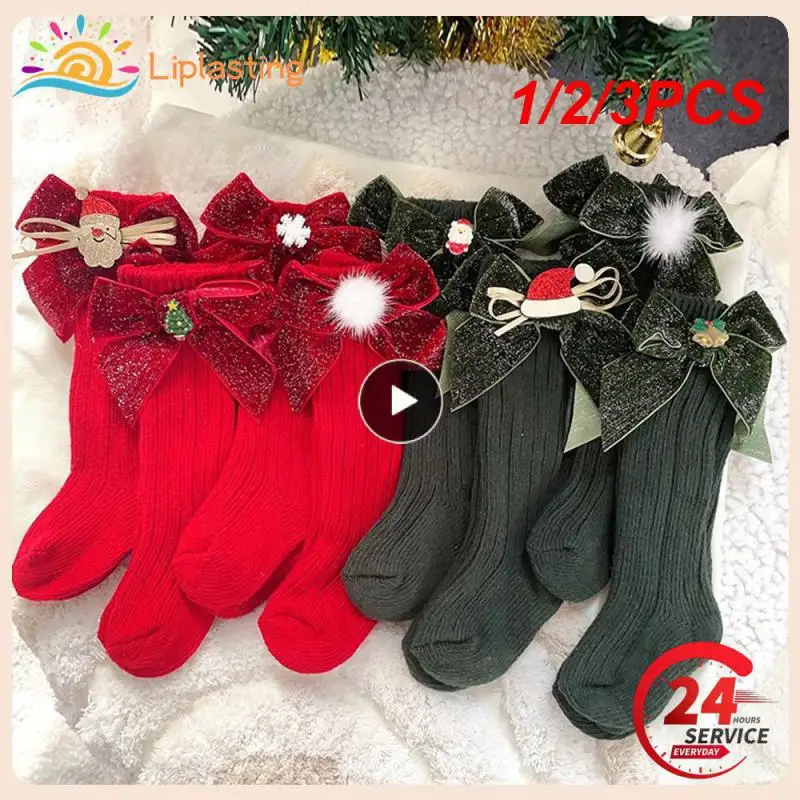 

1/2/3PCS Winter Baby Boys Christmas Socks Kids Knee High Sock Woolen Leg Warmers Children Soft Cotton Red Long Socks For