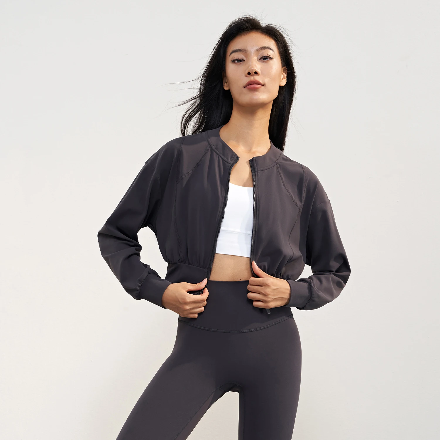 

Wyplosz Define Jacket Long Sleeve Tops Windbreaker Yoga Gym Clothes Women Sports Cropped Fitness Zipper Thickening Sanding Round