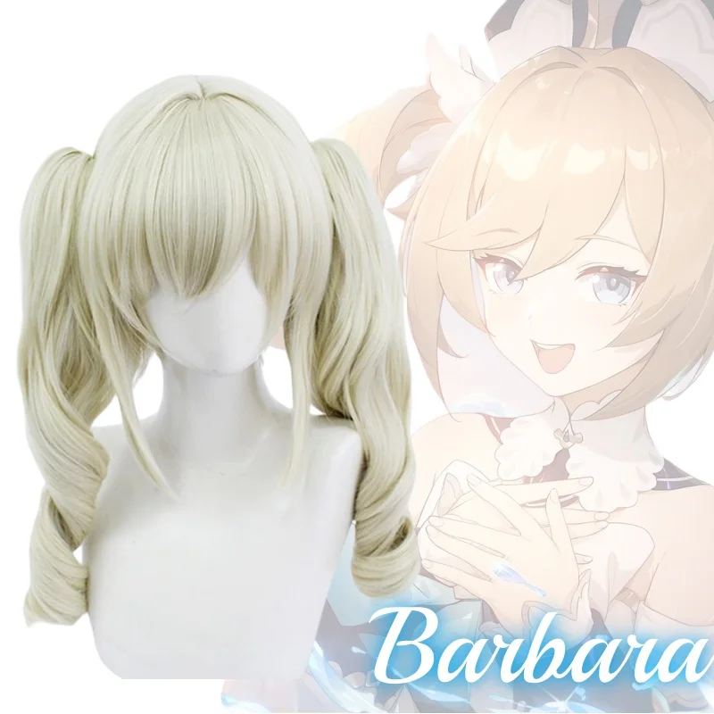 

Barbara Anime Game Genshin Impact Cosplay Golden Wig Cosplay Anime Wigs Heat Resistant Synthetic Halloween Wig Double Ponytail