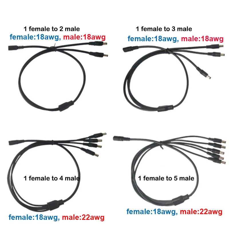 70cm 12V DC Power Supply Splitter Plug 1 Female to 2 3 4 5 way Male 18awg connector Camera Cable CCTV Accessories 2.1*5.5mm
70cm 12V DC Power Supply Splitter Plug 1 Female to 2 3 4 5 way Male 18awg connector Camera Cable CCTV Accessories 2.1*5.5mm