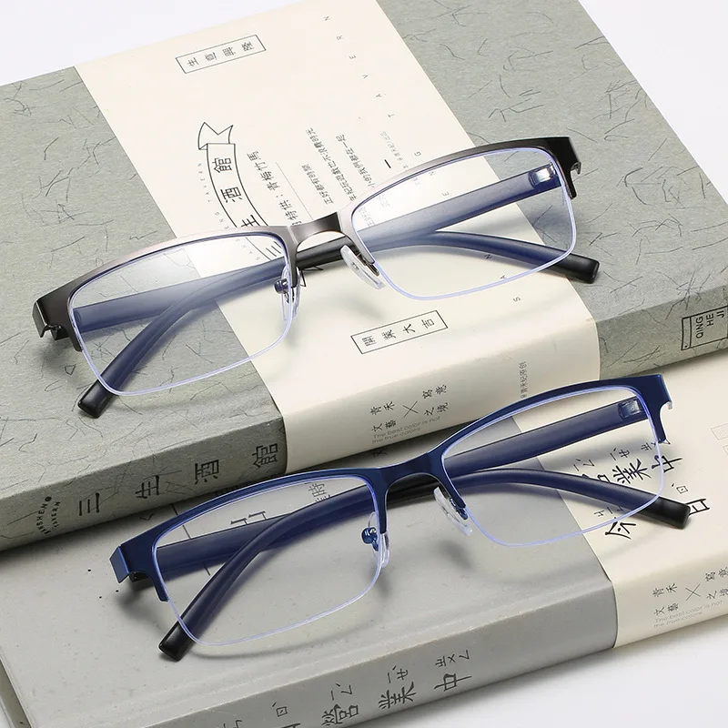 

Очки для близорукости в стиле ретро, мужские Полуободковые очки, готовые очки для близорукости с диоптриями от-1,0 до 6,0, голубые искусственные очки, мужские очки