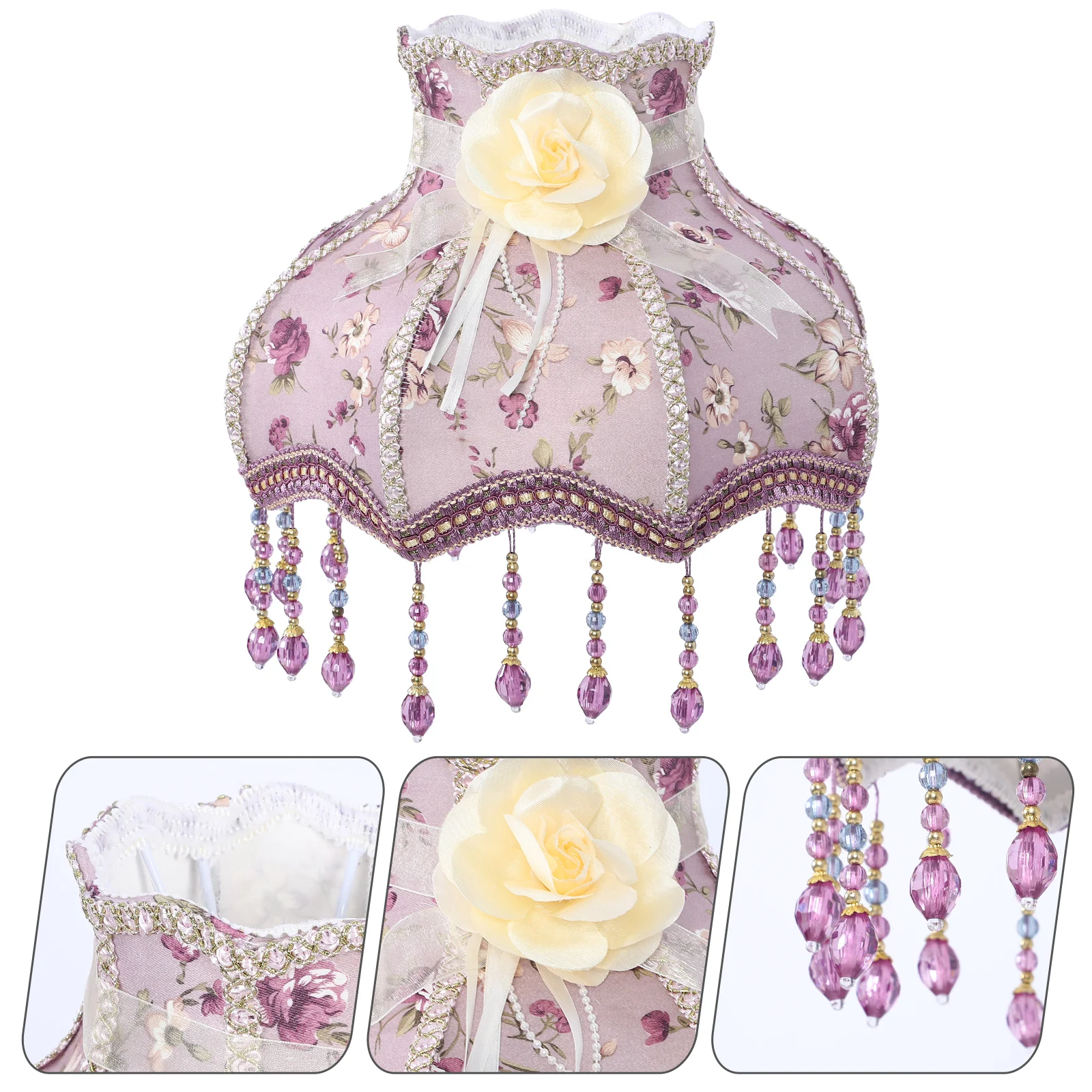 

Vintage Fabric Lamp Shade E27 Royal Scallop Bell Lampshade Replacement Lace Floral Pearl Beaded Light Shade Table Beside Lamp