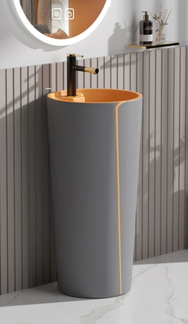 Column basin integrated ceramic floor standing gray orange colored bathroom small unit washbasin
Column basin integrated ceramic floor standing gray orange colored bathroom small unit washbasin