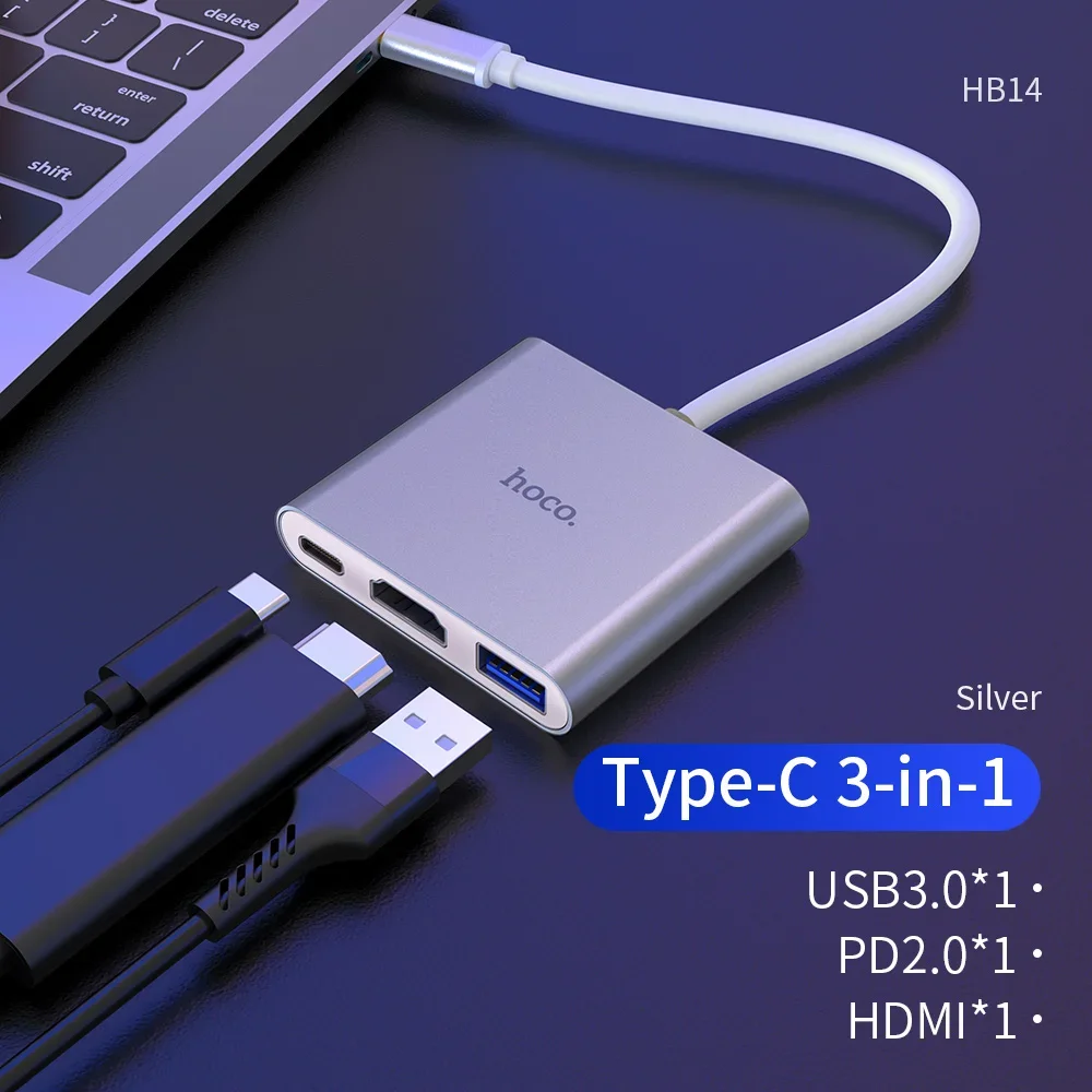 HOCO USB C HUB 3-in-1 Type C HUB USB 3.0 HUB HDMI-compatible Adapter USB Splitter for MacBook/Pro/Air and Type C Windows Laptops
HOCO USB C HUB 3-in-1 Type C HUB USB 3.0 HUB HDMI-compatible Adapter USB Splitter for MacBook/Pro/Air and Type C Windows Laptops