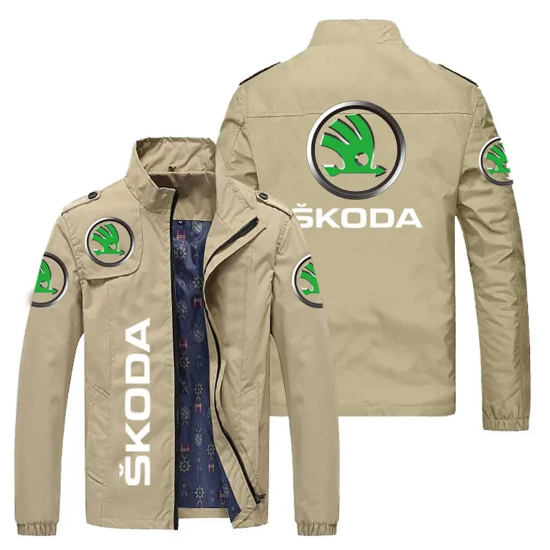 

2023New Spring Autumn Men’s Casual Skoda Car Logo Windbreaker Print Zipper Slim Hip-Hop Bomber Jacket Male Coats