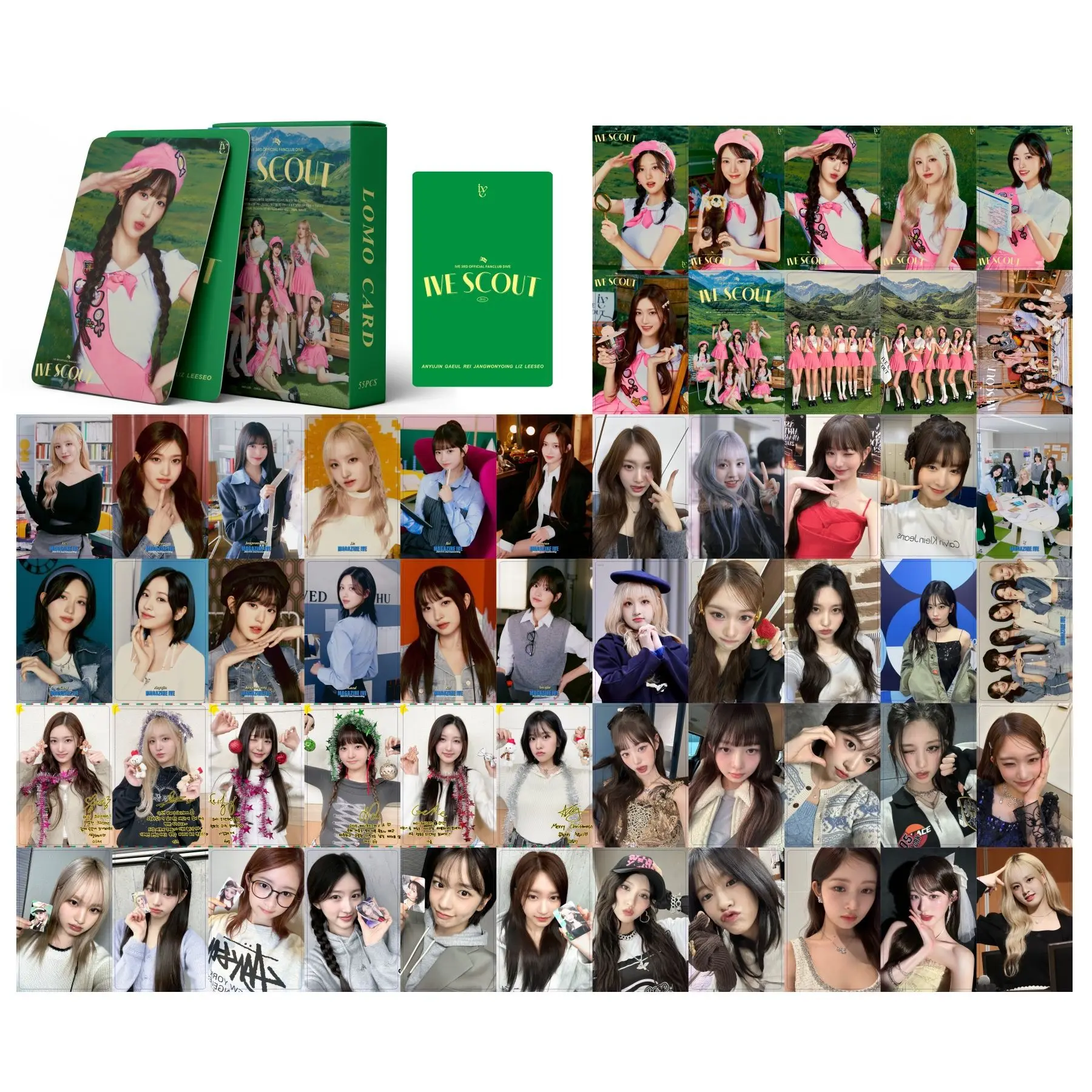 55Pcs/Set Kpop IVE Lomo Cards New Album SCOUT Wonyoung Gaeul Photocards Card Poster Sticker Girl Group Fans Gifts Collection
55Pcs/Set Kpop IVE Lomo Cards New Album SCOUT Wonyoung Gaeul Photocards Card Poster Sticker Girl Group Fans Gifts Collection