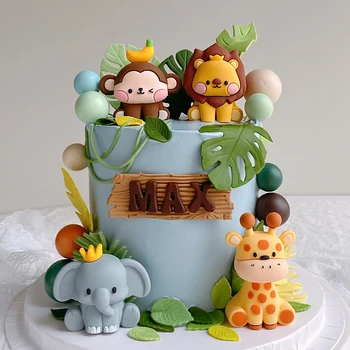 숲 동물 케이크 토퍼 열대 정글 사파리 사자 코끼리 기린 원숭이 케이크 장식, 첫 번째 생일 파티, 귀여운 선물, 신제품