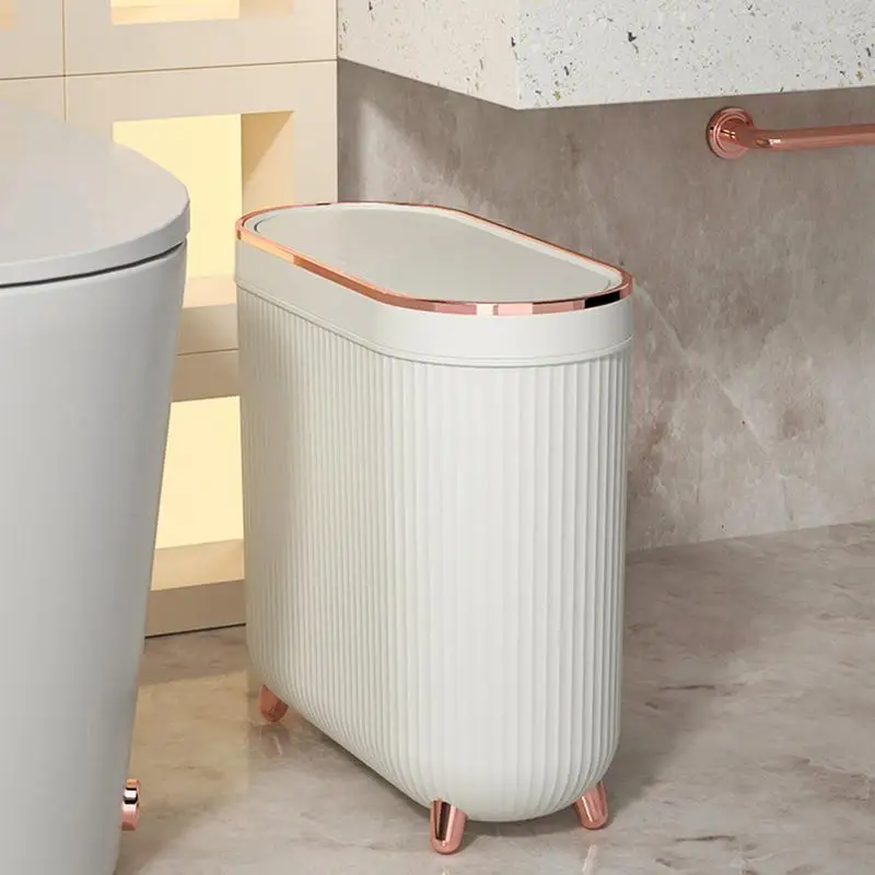

Bathroom trash can with lid Slim Trash bin for Narrow Spaces Perfect for Bathroom Garbage Bin Modern Waste Can for Washroom