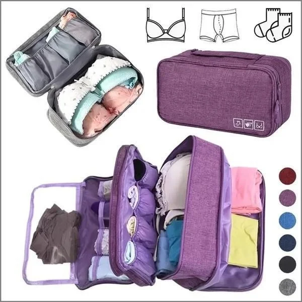 

Portable Travel Storage Bag Waterproof Organizer For Underwear Bra Socks Laundry Toiletry Bag Compact Lingerie Box Multi-Layer