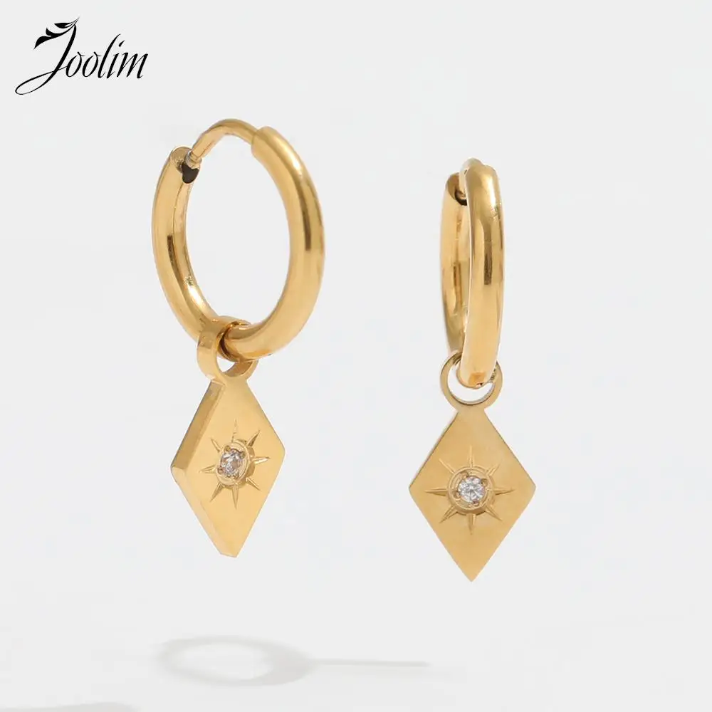 Joolim Non Tarnish Jewelry Wholesale High End PVD Fashion New Rhombus Zirconia Pendant Hoop Stainless Steel Earring
Joolim Non Tarnish Jewelry Wholesale High End PVD Fashion New Rhombus Zirconia Pendant Hoop Stainless Steel Earring