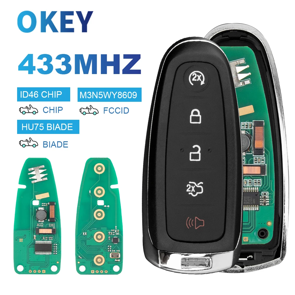 

Дистанционный Автомобильный ключ Okey для Ford Explorer Edge Flex C-max Taurus 2011 2012 2013 2014 2015 433 МГц чип ID46 M3N5WY8609