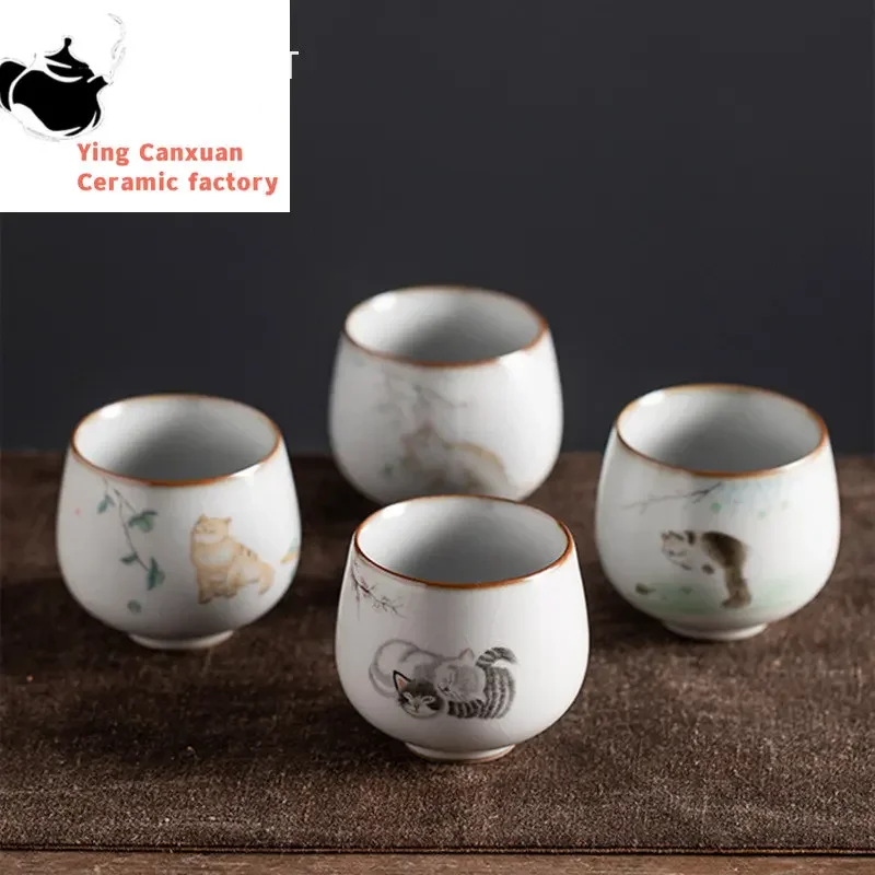 

Chinese Large Ru Kiln Teacup Travel Personal Meditation Cup Handmade Ceramic Tea Bowl Pu'er Master Cup Household Tea Set