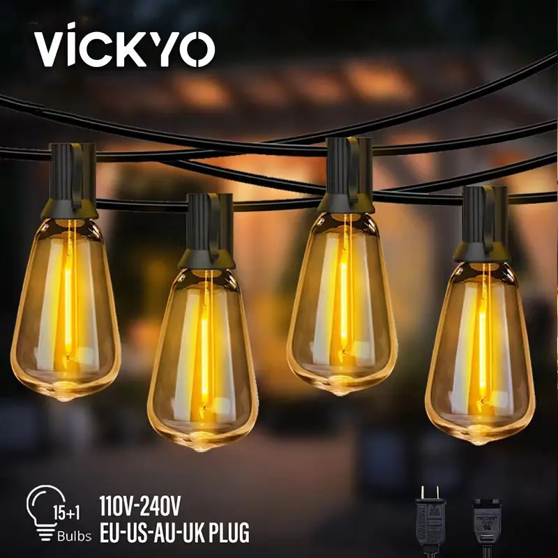 VICKYO Outdoor LED String Light Waterproof ST38 Edison String Lights For Indoor Outdoor Backyard Porch Bistro Wedding Decorative
VICKYO Outdoor LED String Light Waterproof ST38 Edison String Lights For Indoor Outdoor Backyard Porch Bistro Wedding Decorative