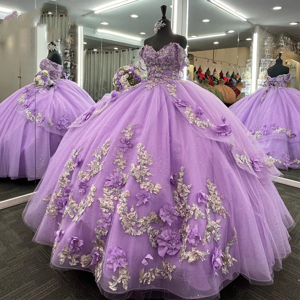 

ANGELSBRIDEP роскошное Сиреневое платье Quinceanera 2024 3D ручной работы с цветочной аппликацией тюлевые длинные платья на день рождения Выпускной милое платье 16