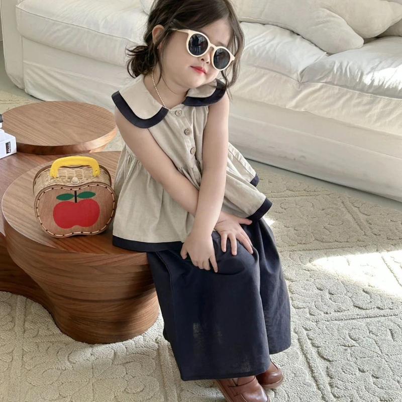 

Girls' Suit 2024 Summer Girl Baby Shirt Shirt Casual Wide-leg Pants Two-piece Casual 1-5 Years Old Girl Clothes