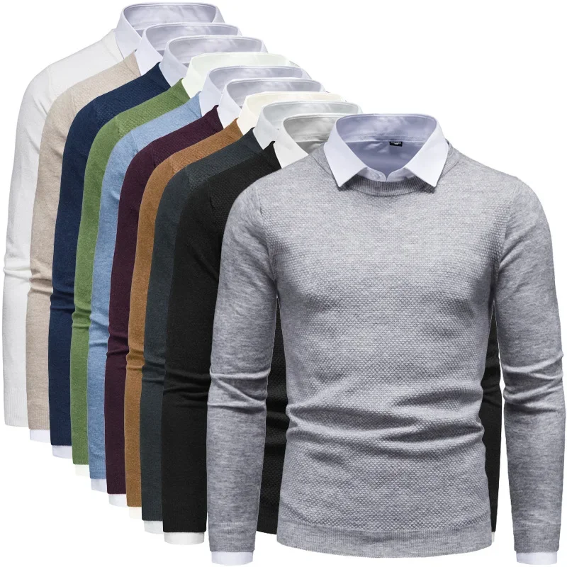 

2024 Autumn/Winter New Knitwear Men's Multi Color Large Round Neck Slim Fit Men's Sweater Underlay