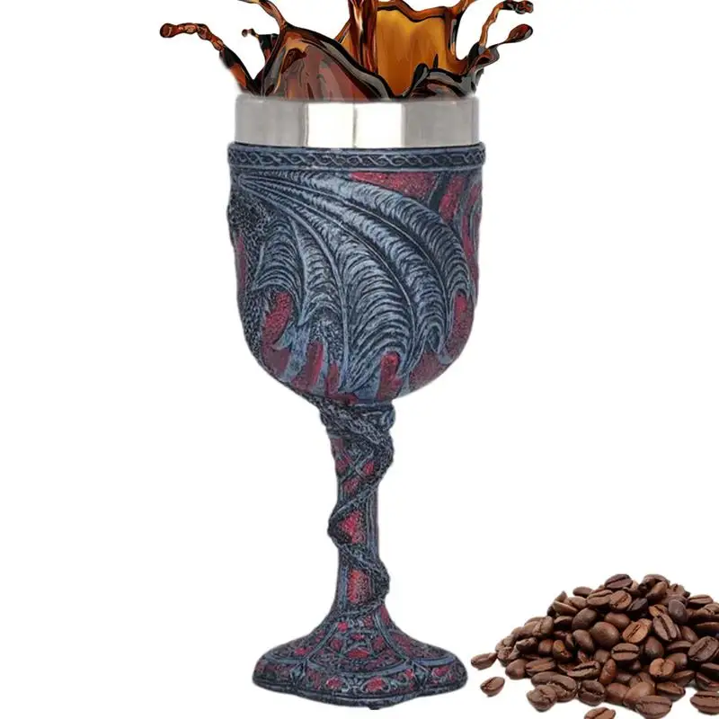 

Western Dragon Cocktail Goblet Personality Resin & Stainless Steel Red Wine Glass Double Dragon Heart Love Goblet Wine Cup