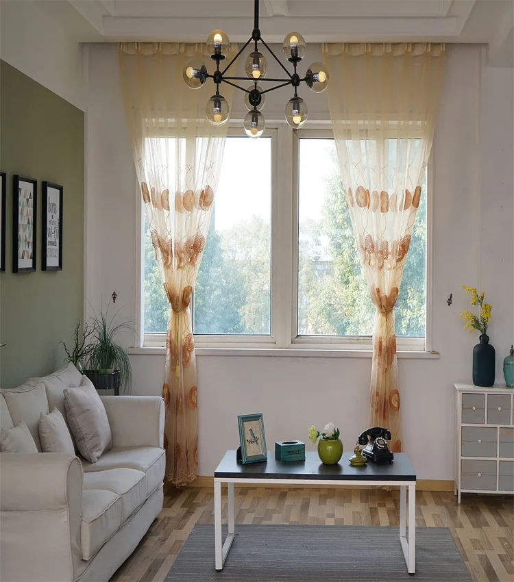 

Window Curtain Chiffon Tulle Sheer Voile Drapes Balcony Transparent for Living Room Bedroom 100WX160H(CM)Lace Leaves