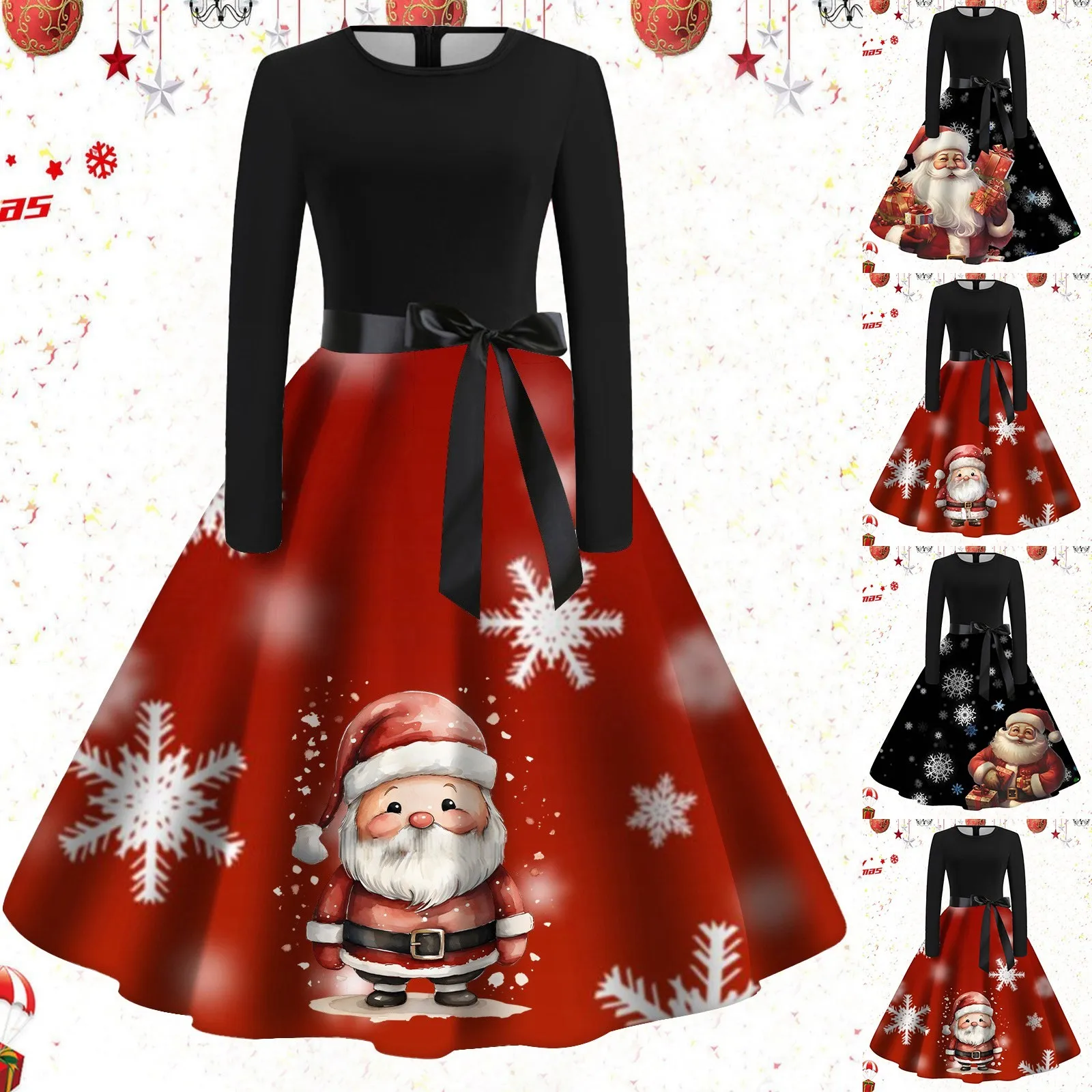 

Robe Pin up Vintage Femme 2023 Christmas Dresses Women Long Sleeve Santa Claus Tree Print Winter Holidays Party Rockabilly Dress