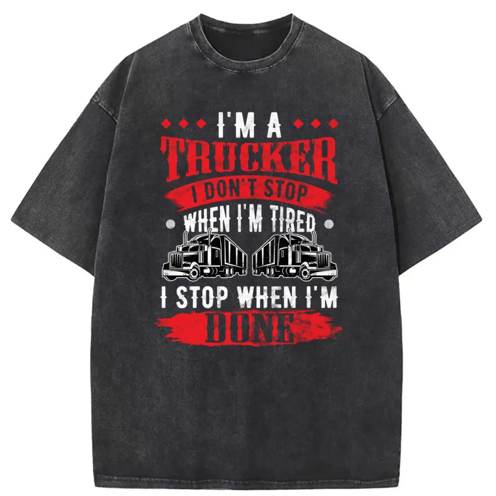 

I'm A Trucker Dont Stop Men Retro Printed T-shirts 2023 Vintage Sweatshirts Long Sleeve Tees Funny Tshirts Summer Sportswears