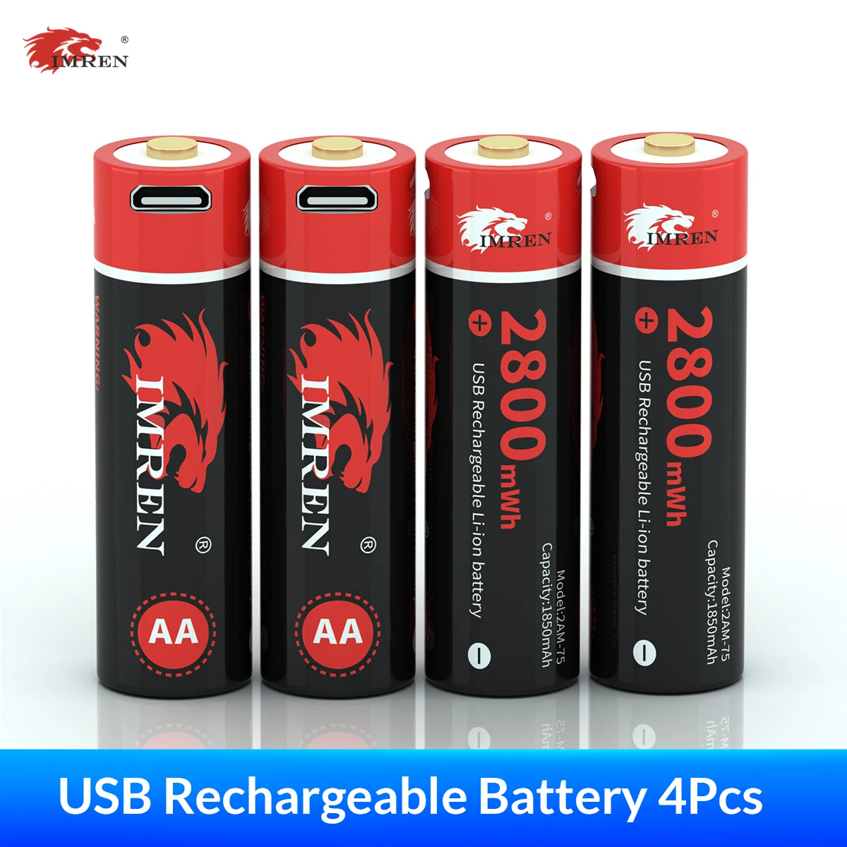 IMREN 4PCS AA Battery 1.5V Li-ion AA USB Rechargeable Batteries 2800MWH 2A aa Flashlight Battery with AA Battery Holder
IMREN 4PCS AA Battery 1.5V Li-ion AA USB Rechargeable Batteries 2800MWH 2A aa Flashlight Battery with AA Battery Holder