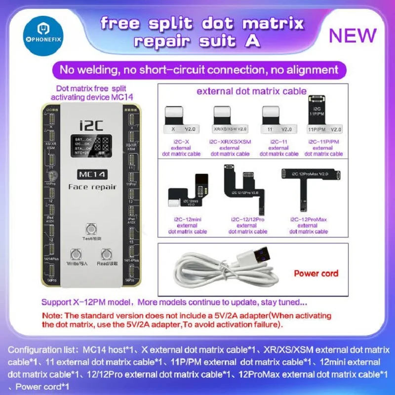 i2C MC14 No Disassembly Dot Matrix Flex Cable Programmer for IPhone X - 14ProMax Dot Projector Detector Fix Face ID not Working
i2C MC14 No Disassembly Dot Matrix Flex Cable Programmer for IPhone X - 14ProMax Dot Projector Detector Fix Face ID not Working