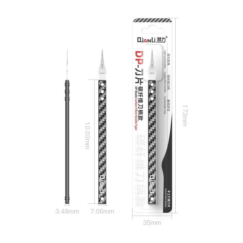 QIANLI DP Manual Grinding Hand-polished Blade + Carbon Fiber Handle Non-Slip Mobile Phone PCB DIY Degumming Repair Hand Tool 
QIANLI DP Manual Grinding Hand-polished Blade + Carbon Fiber Handle Non-Slip Mobile Phone PCB DIY Degumming Repair Hand Tool