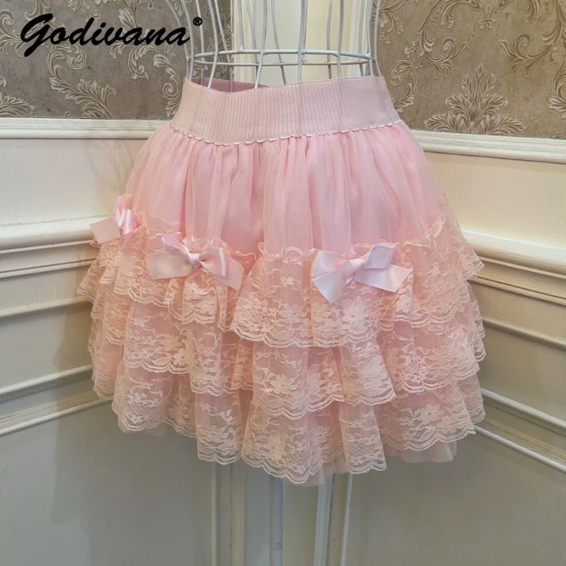 Lolita Princess Bow Puff Cake Skirt 2024 New Women's Sweet Lace Fungus Pink Knitted Skirt for Girls
Lolita Princess Bow Puff Cake Skirt 2024 New Women's Sweet Lace Fungus Pink Knitted Skirt for Girls