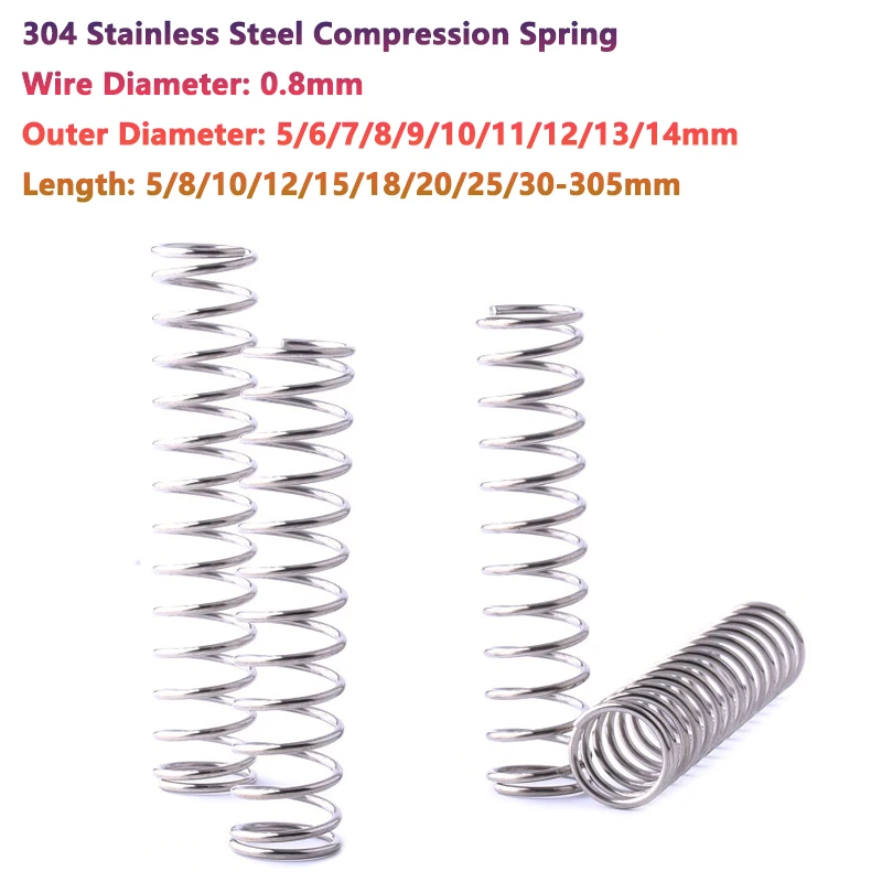 Wire Diameter 0.8mm 304 Stainless Steel Compression Spring Return Spring OD 5/6/7/8/9/10/11/12/13/14mm Length 5 8 10 12 15-305mm
Wire Diameter 0.8mm 304 Stainless Steel Compression Spring Return Spring OD 5/6/7/8/9/10/11/12/13/14mm Length 5 8 10 12 15-305mm