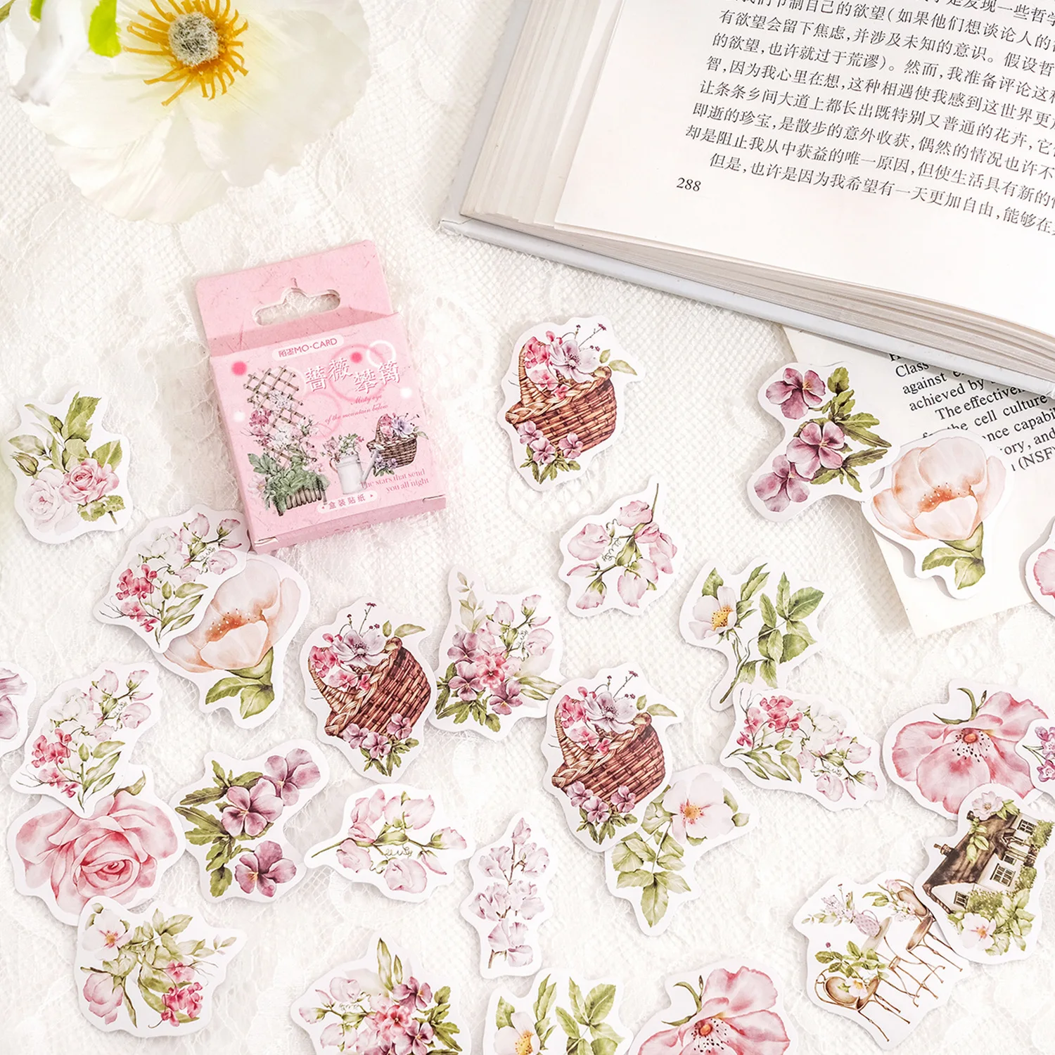 

46pcs/Box Fresh Rose Boxed Stickers Decorative for Scrapbooking DIY Hand Account Diary Album Stationery Journal Planner
